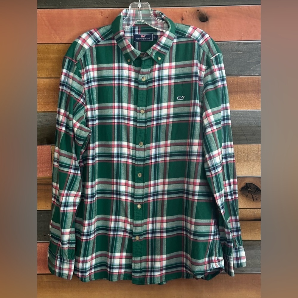 Vineyard Vines green and red plaid button down